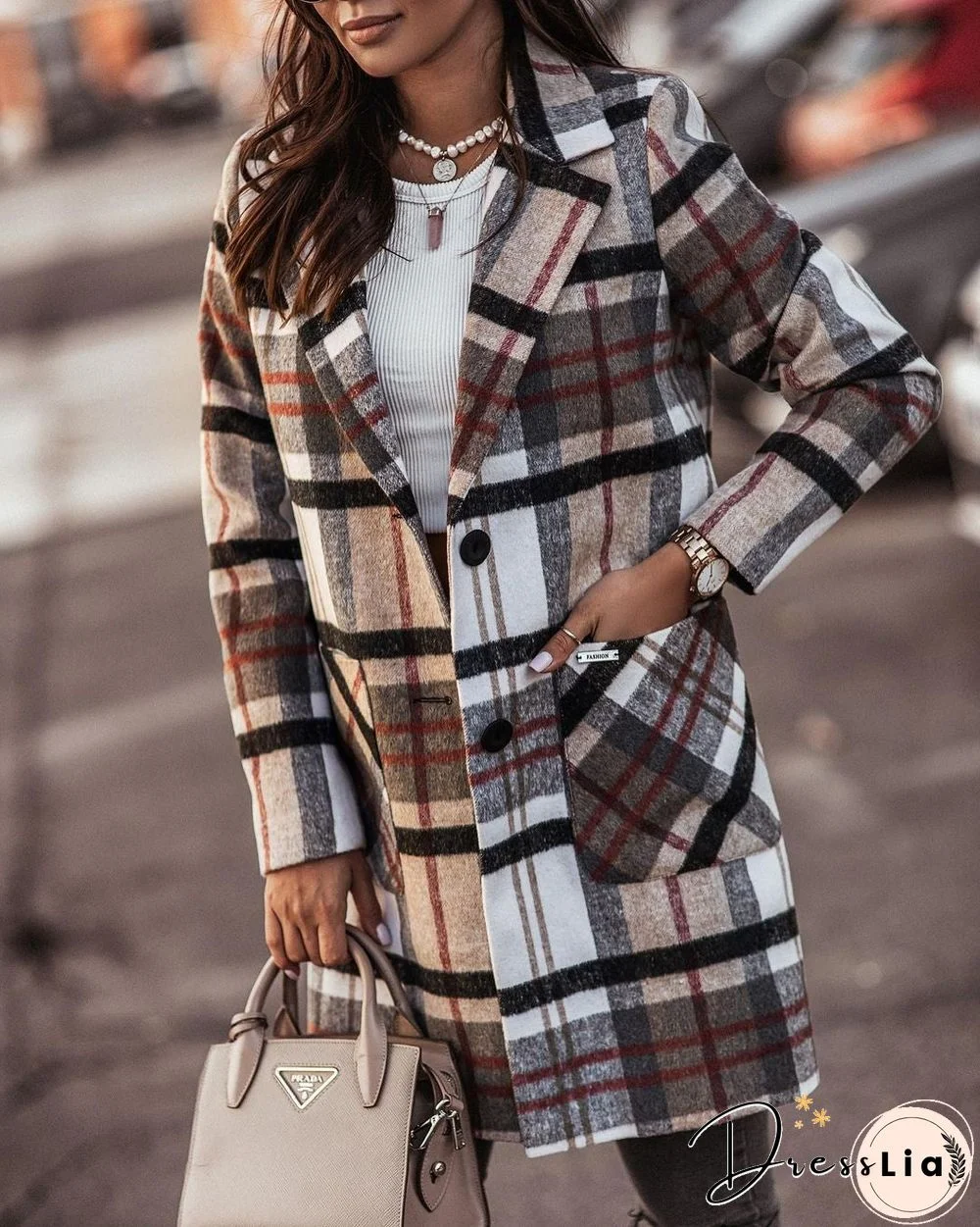 Casual Loose Plaid Woolen Cardigan Coat