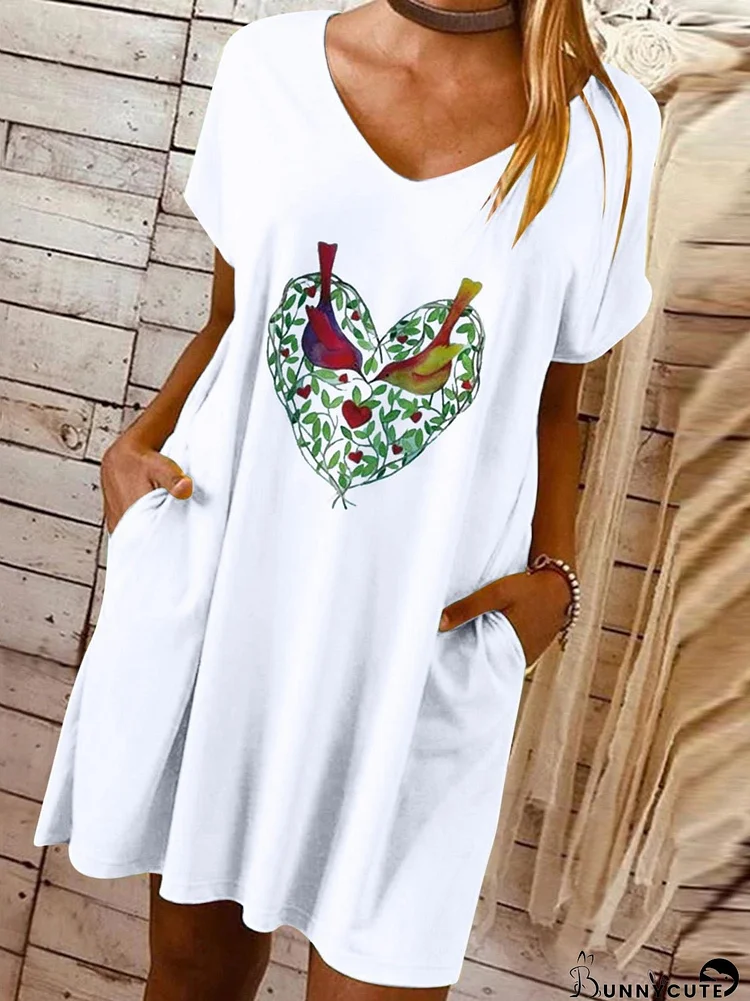 Dresses Loose Love Printed V-Neck Pocket Dress for Women