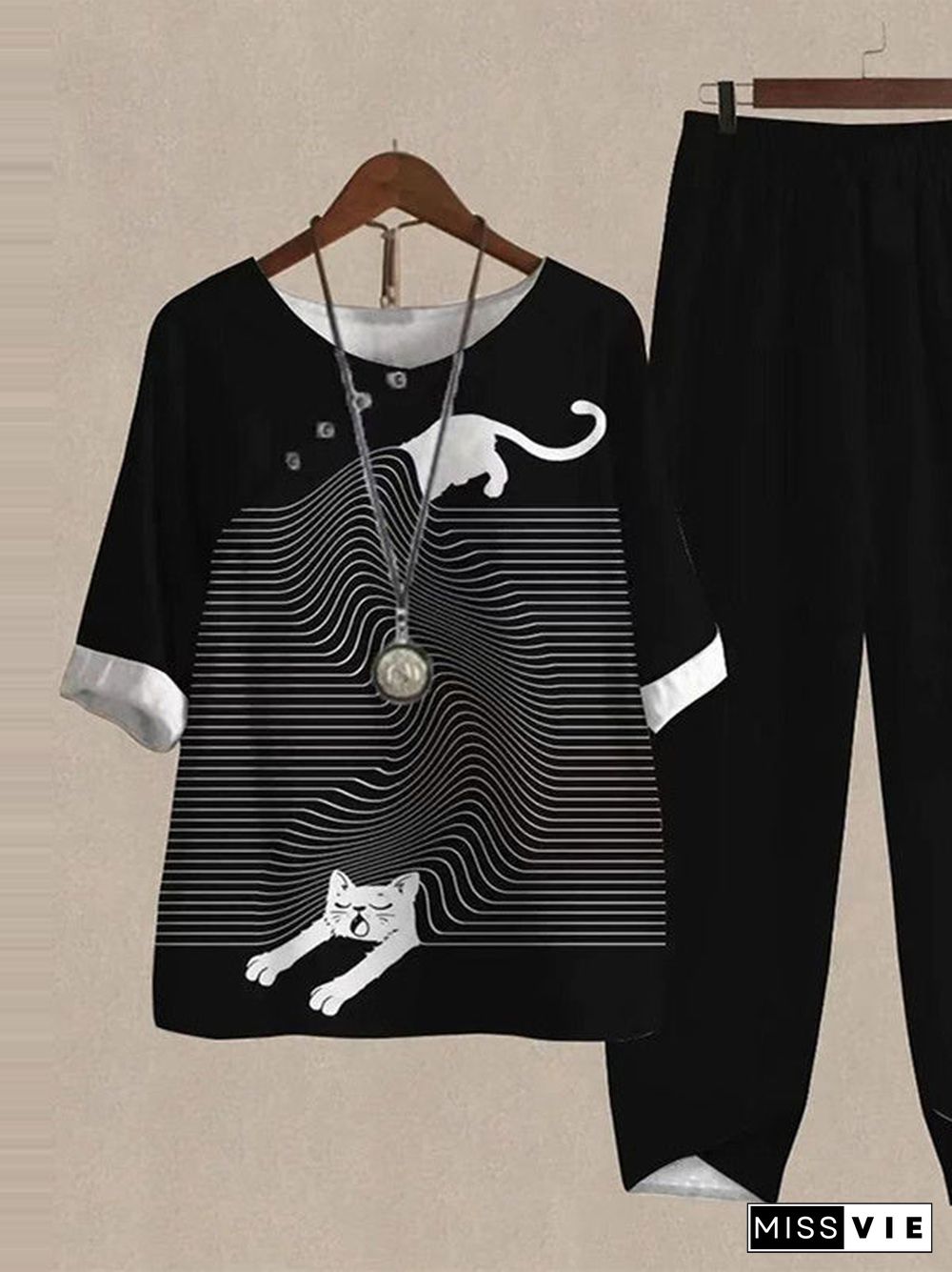 Women's Button Stitching Graphic Printed Scoop Neck Short Sleeve Sets