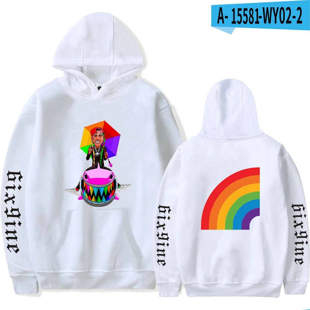 6ix9ine Hoodie Shark Rainbow Floral Streetwear Hooded Sweatshirt