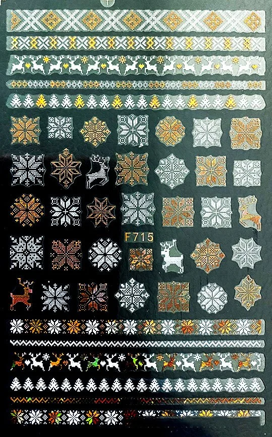 Christmas SnowflakeGold 3D Nail Stickers Sparkly iridescent Silver Xmas Tree Elk Deer Transfer Sliders Winter Nails Accessories-Nail Inspo