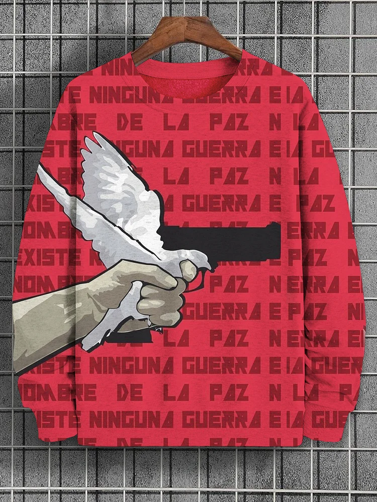 Men's Peace Dove Gun Anti-war Print Casual Sweatshirt