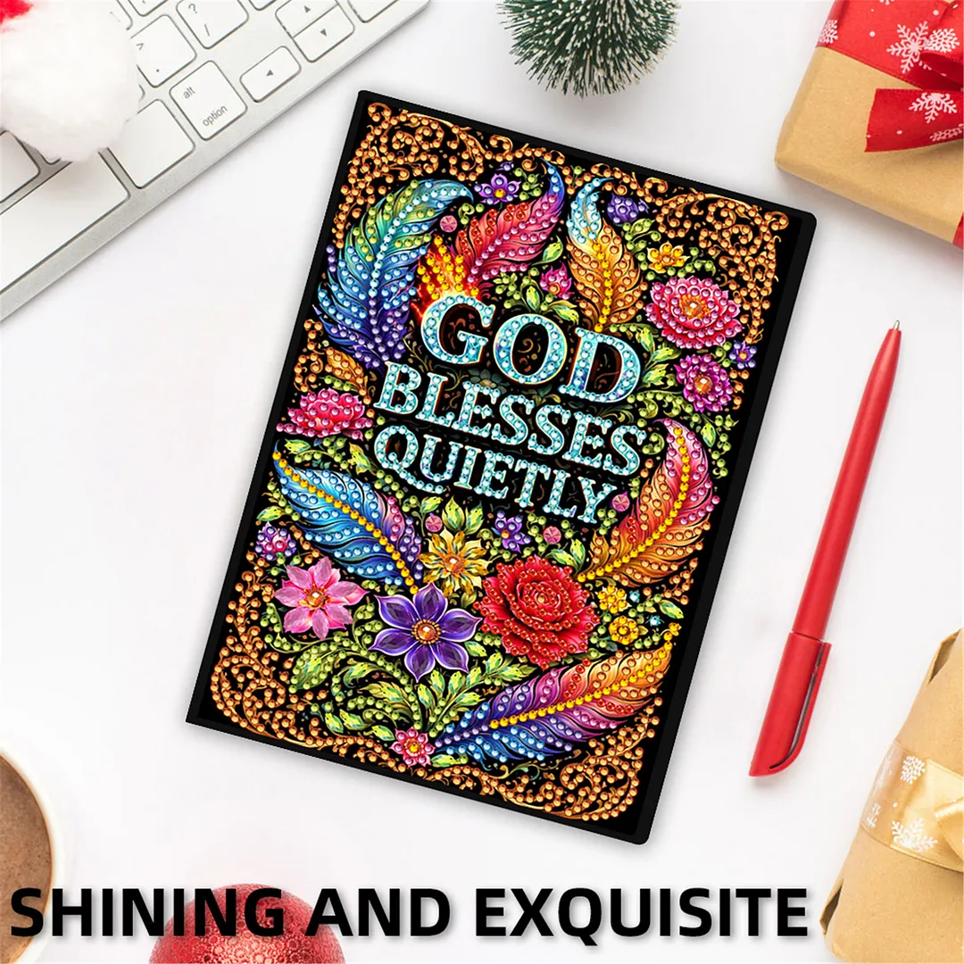DIY Flower Diamond Painting Journals Notebooks 50 Pages A5 No Lines Special Shaped Diamond Art Kits for Beginners Craft Lovers and Artists (God Bless Quietly)