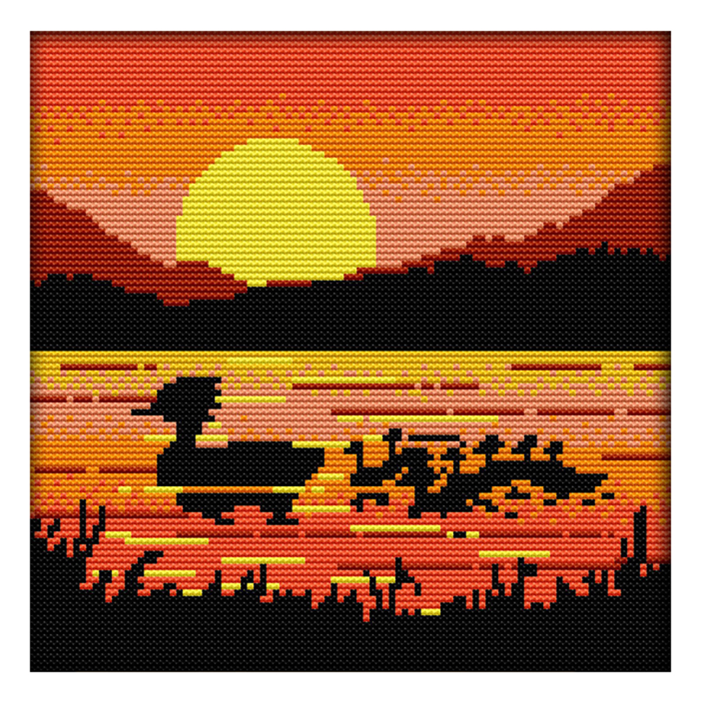 

23*23CM - 14CT Stamped Cross Stitch-Sunset Duck, 501 Original