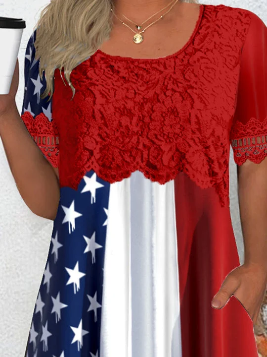 Women Half Sleeve V-neck Solid Color Dress