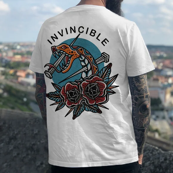 Invincible Nailed Serpent Floral Print Trendy Men’s Tee - Krazyskull