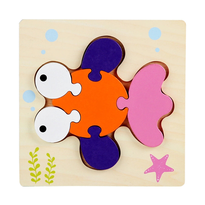 Kindergarten Children’s Enlightenment Early Education Cognition Cartoon Animal Cognition Hand-held Board Wooden Three-dimensional Puzzle Wooden Toys