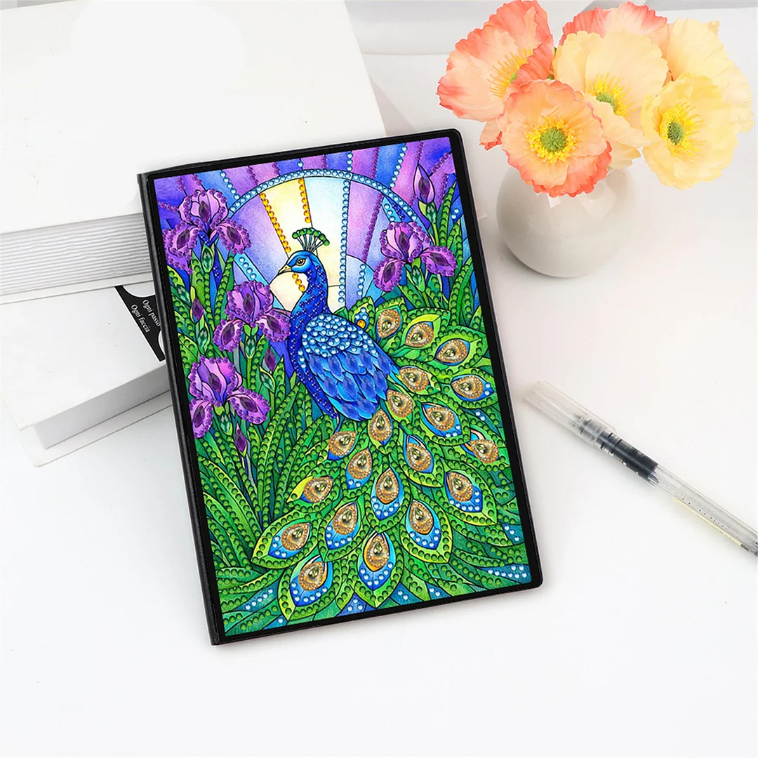 DIY Flower Diamond Painting Journals Notebooks 50 Pages A5 No Lines Special Shaped Diamond Art Kits for Beginners Craft Lovers and Artists (Peacock)