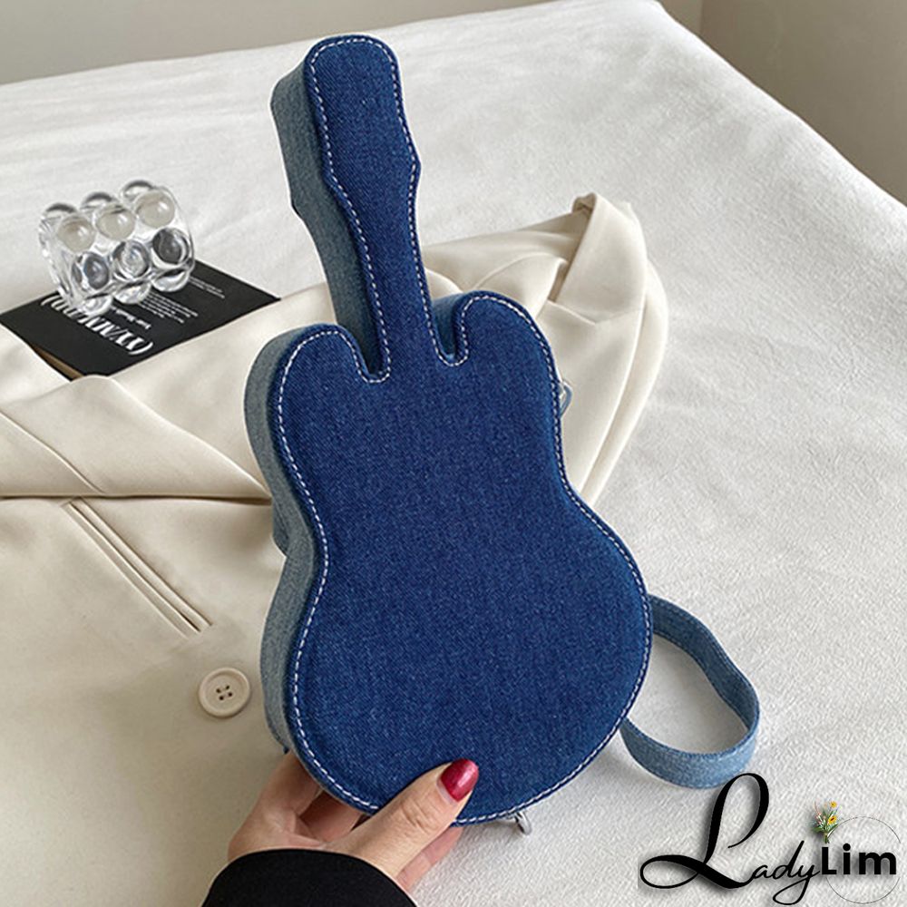 Blue Casual Patchwork Zipper Violin Messenger Bag