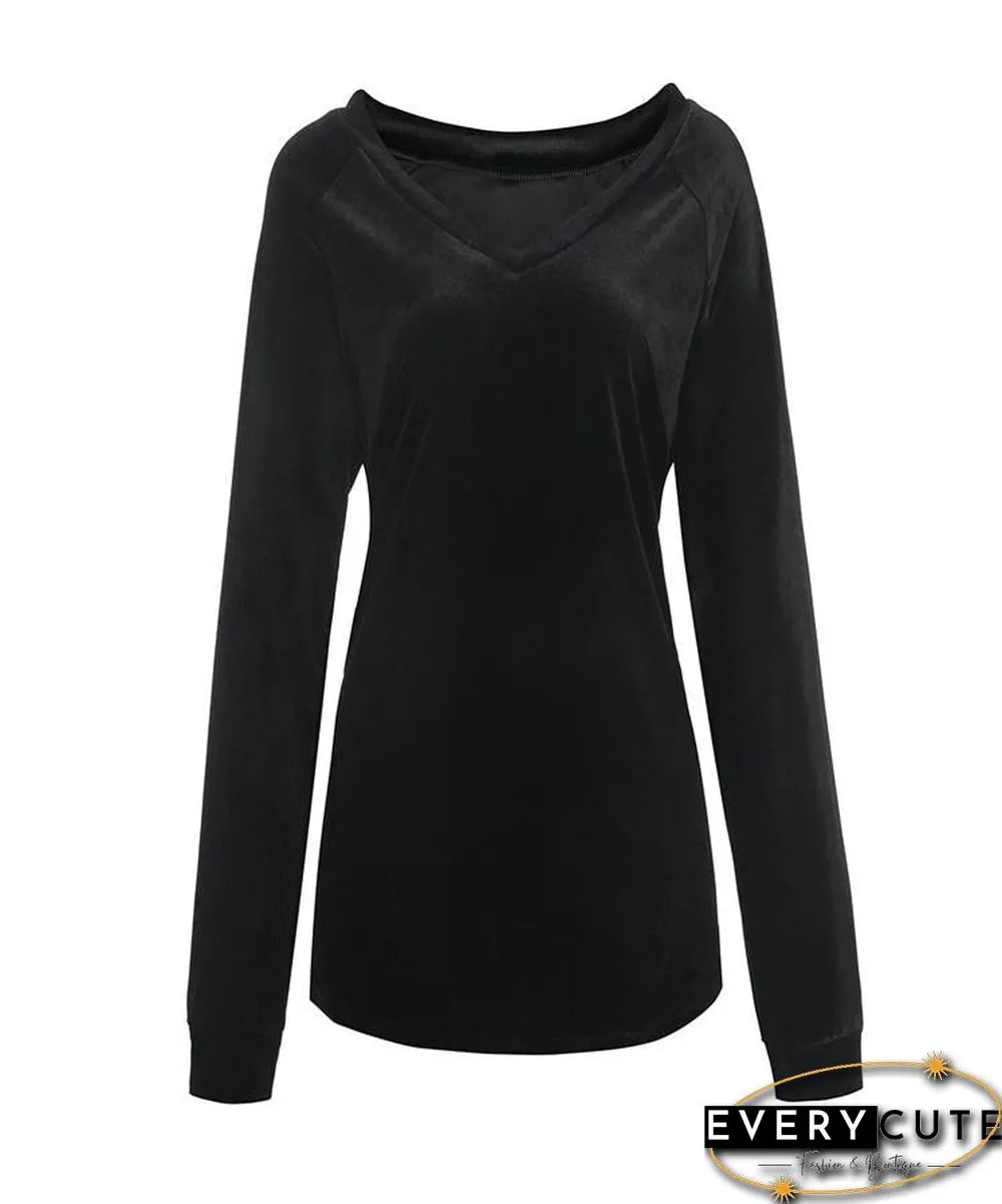 V Neck Long Sleeve Velvet Top