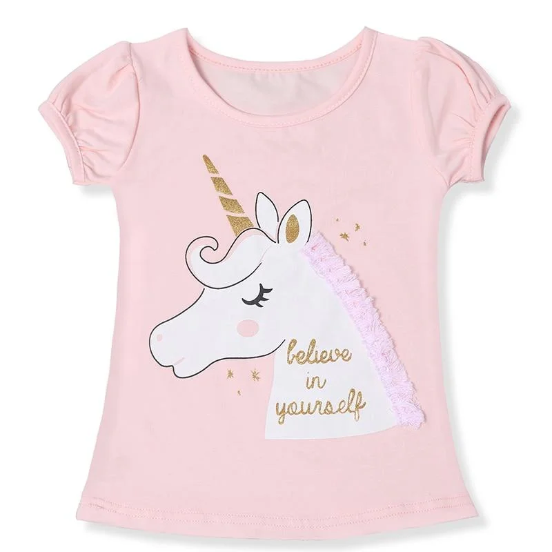 Black White Tees For Girl Boys T-shirts Short Sleeve Summer Clothes Cartoon Unicorn Unisex Tops Girl T shirts 3-8T Kids Clothing
