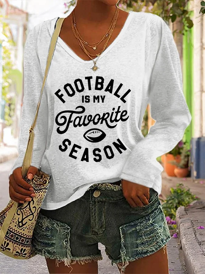 Football Print V-Neck Casual T-Shirt socialshop