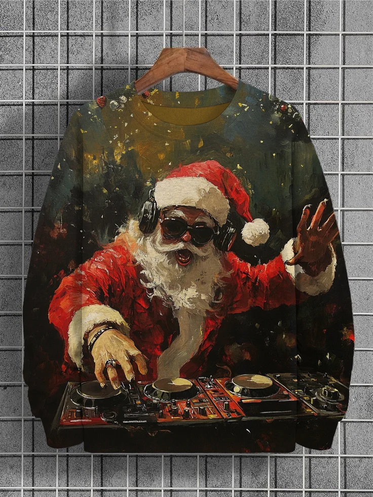Men's Crazy Punk Santa DJ Oil Painting Print Casual Sweatshirt