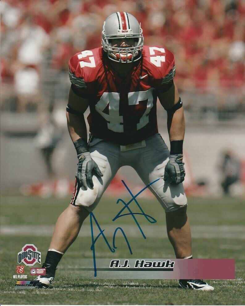 AJ HAWK SIGNED OHIO STATE BUCKEYES NCAA FOOTBALL 8x10 Photo Poster painting! AUTOGRAPH GREEN BAY