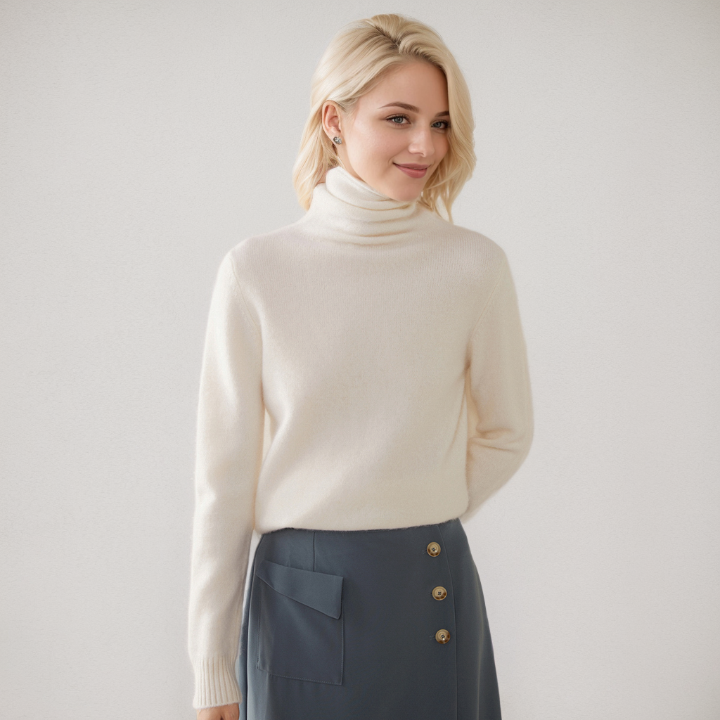 Pull en cachemire doux à col montant pour femme- SOIE PLUS