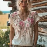 Bohemian Style Floral And Butterfly Pattern Women's T-shirt - Image 2