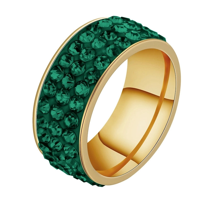 Titanium&stainless Steel Fashion Geometric Ring (three Rows Of Clay – Black Rhinestone – 5) Nhhf0001-three-rows-of-clay-black-rhinestone-5