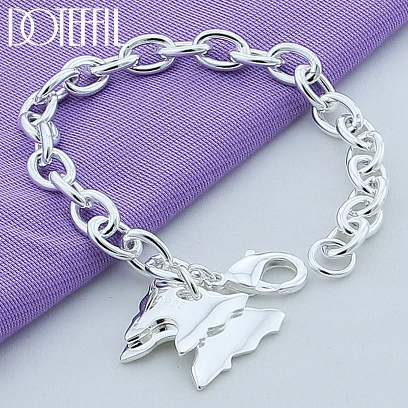DOTEFFIL 925 Sterling Silver Double Butterfly Pendant Bracelet Chain For Woman Jewelry