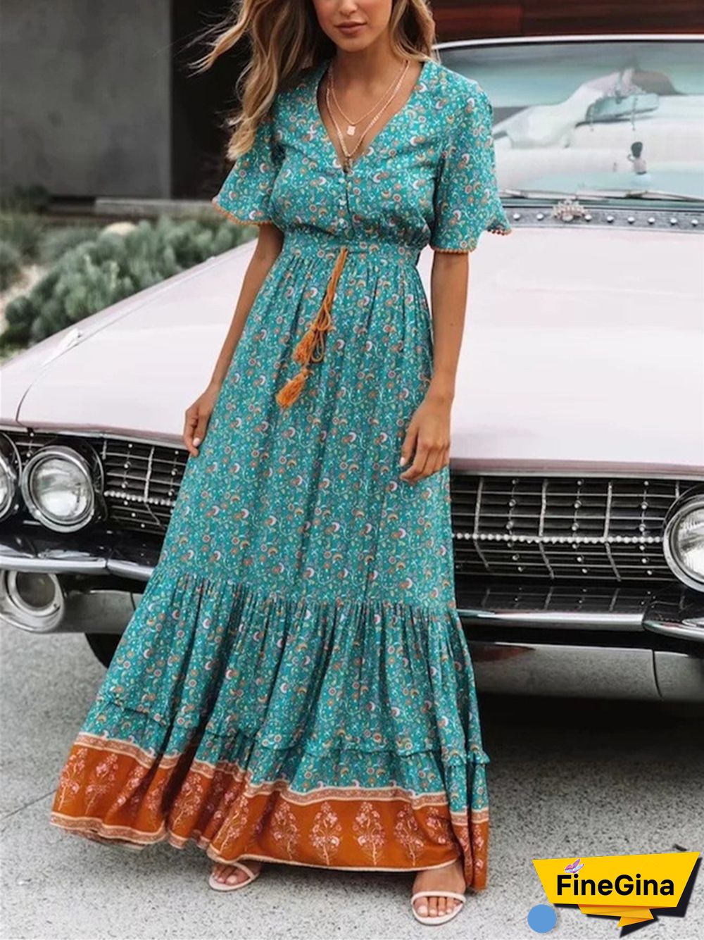 Summer Bohemian High Waist Loose Large Skirt Dress Holiday Seaside Dress