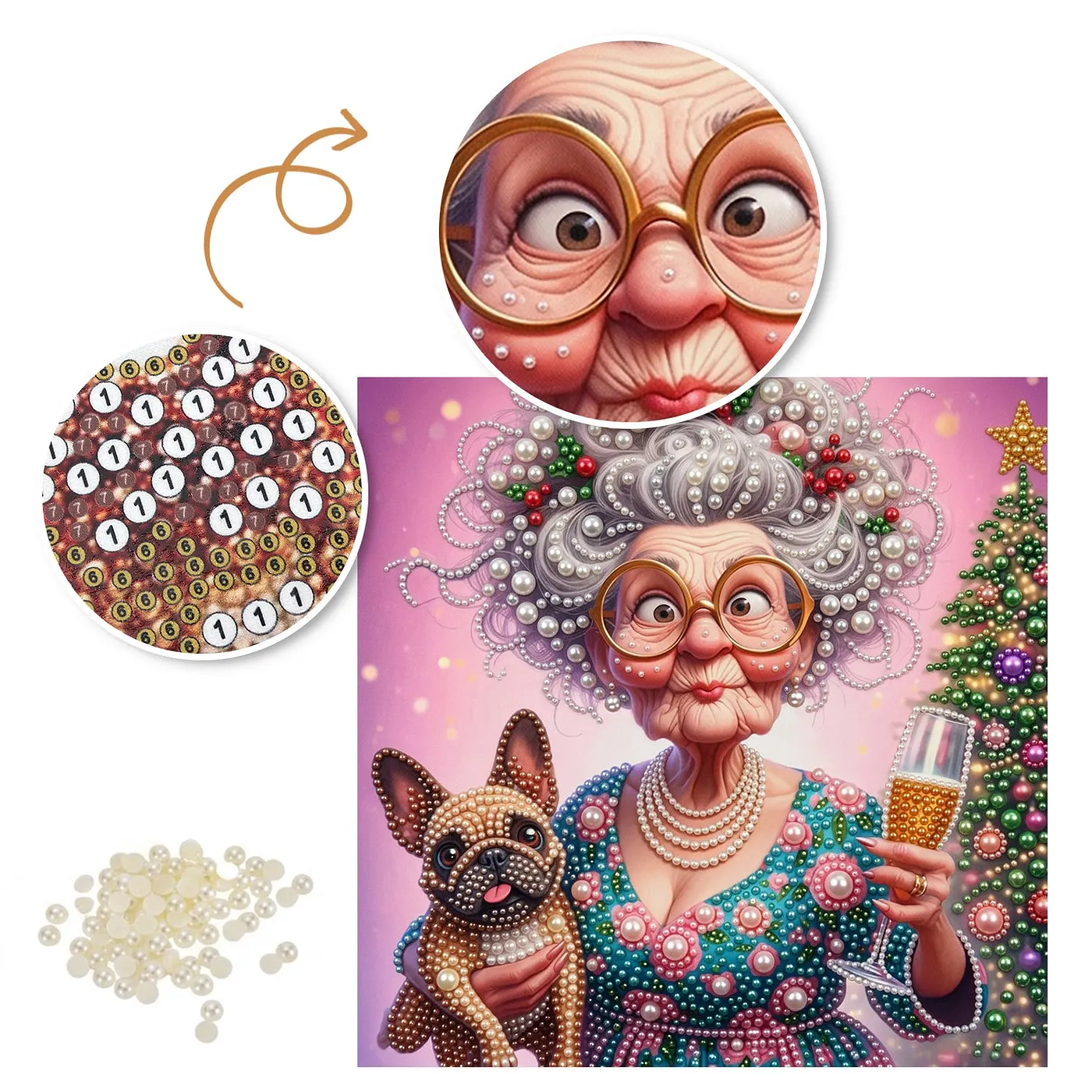 Christmas Grandmother Dog - Pearls Painting