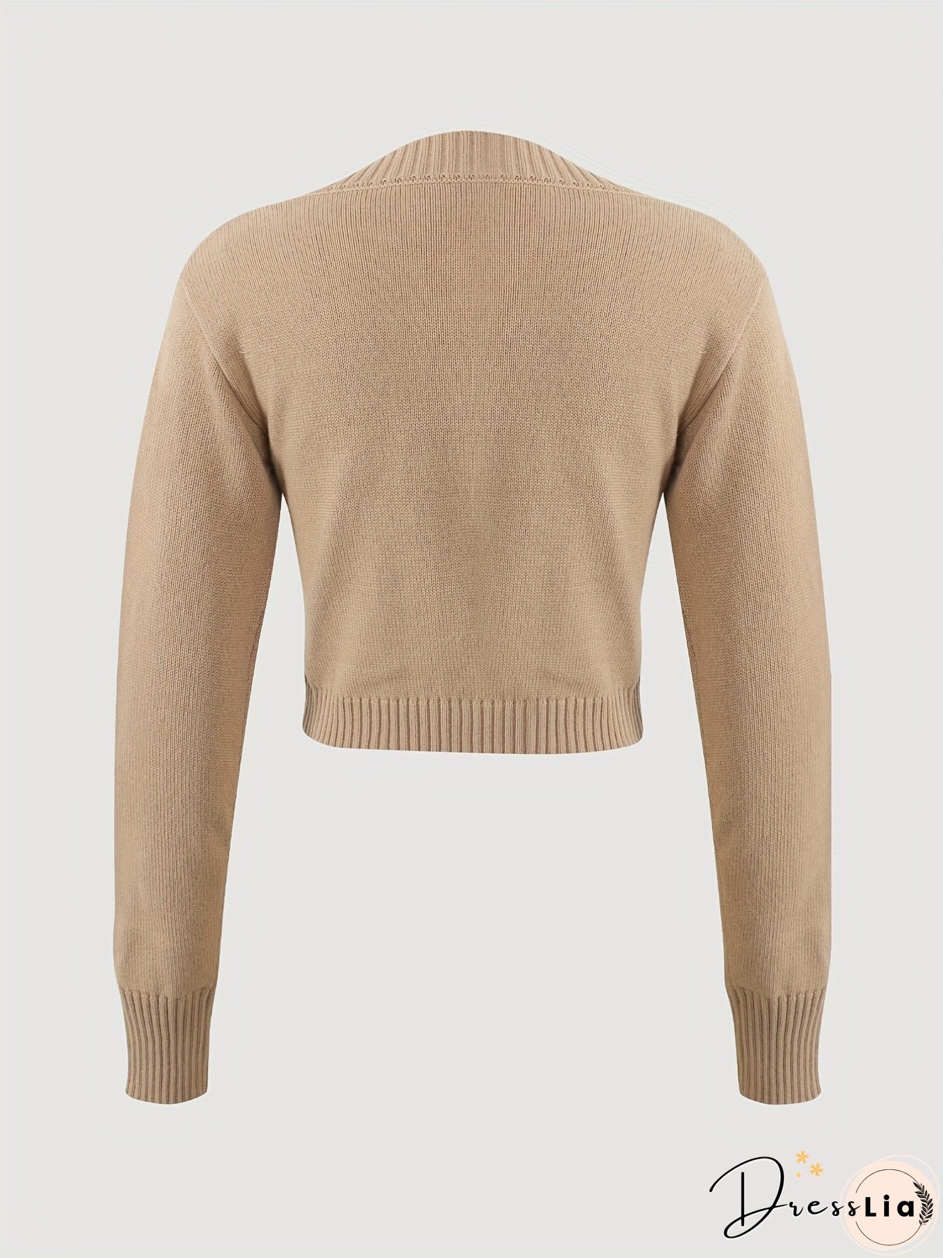 Solid Button Front Knit Cardigan, Casual Long Sleeve Crop Sweater, Women's Clothing