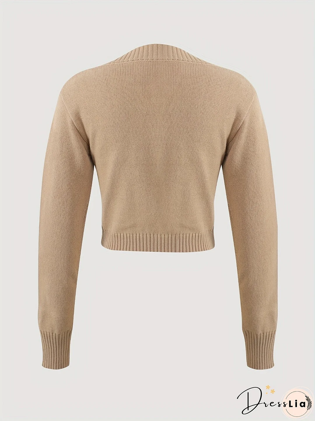 Solid Button Front Knit Cardigan, Casual Long Sleeve Crop Sweater, Women's Clothing