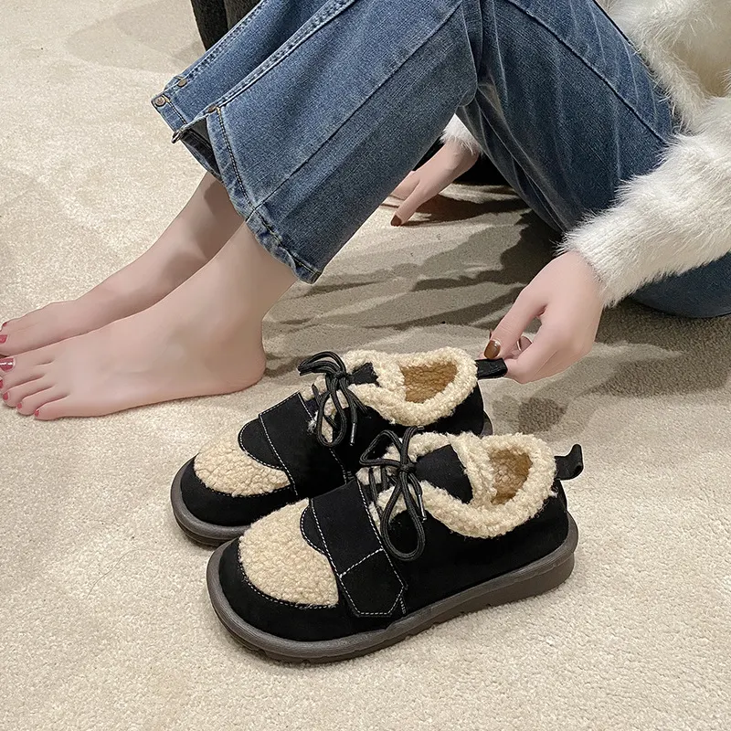Churchf Churchf Size Thick Cotton Shoes Women 2023 Winter New Flat Women's Shoes Plus Velvet Warm Snow Cotton Brown Wool Shoes Women