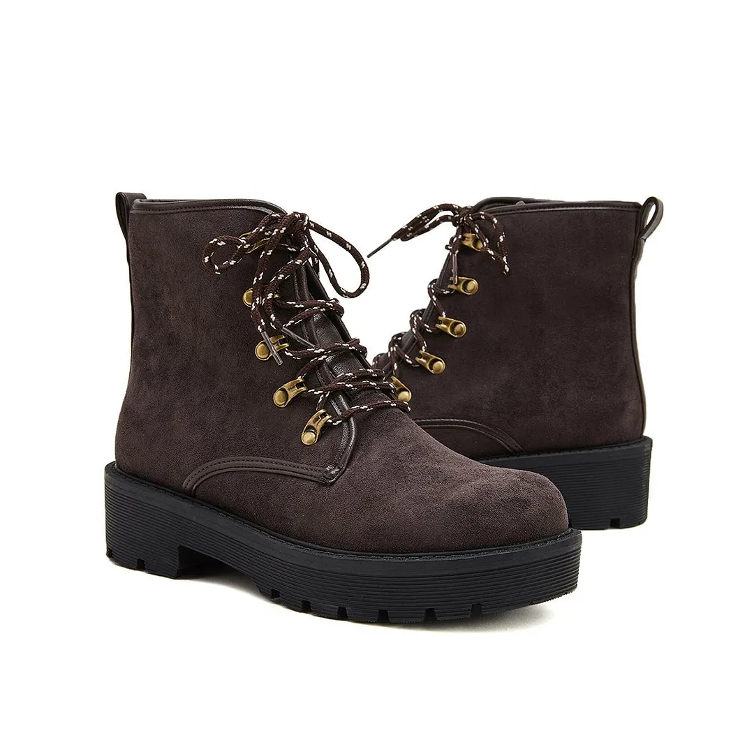 Women's Simple Faux Suede Lace Up Combat Boots