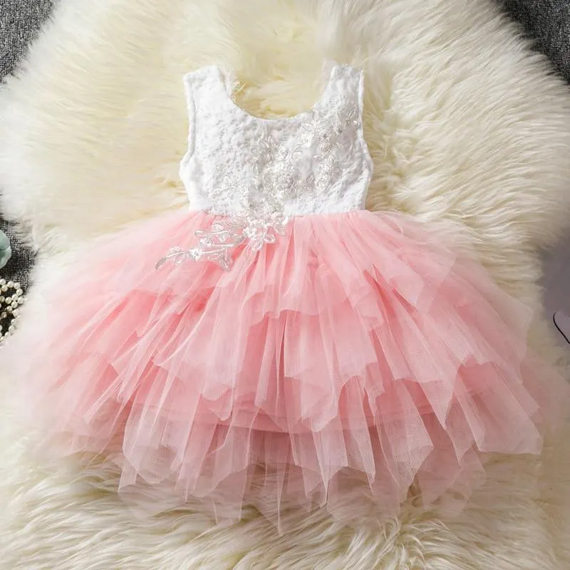 Summer Girls Dress Short Sleeve Lace Cake Kids Dresses For Girls Party Casual School Dress 3 6 8 Years Children Flower Clothes