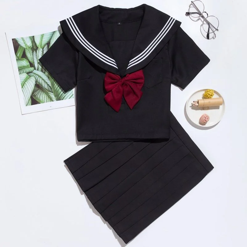 Black Short Sleeves School Uniform Cosplay Costume