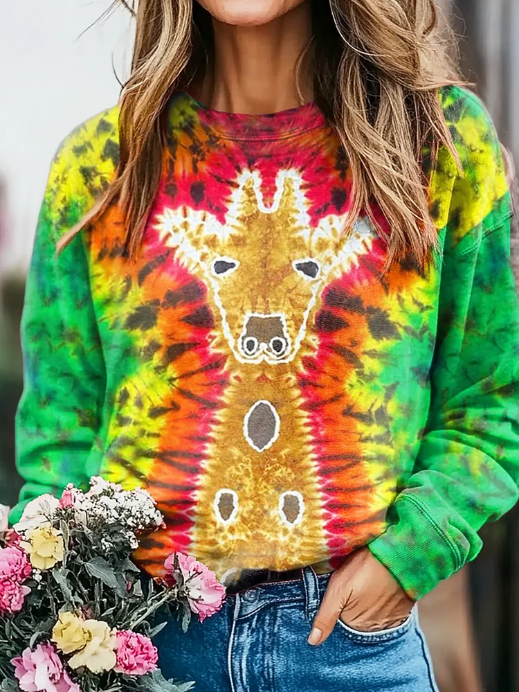 Tie-Dye Giraffe Art Print Sweatshirt