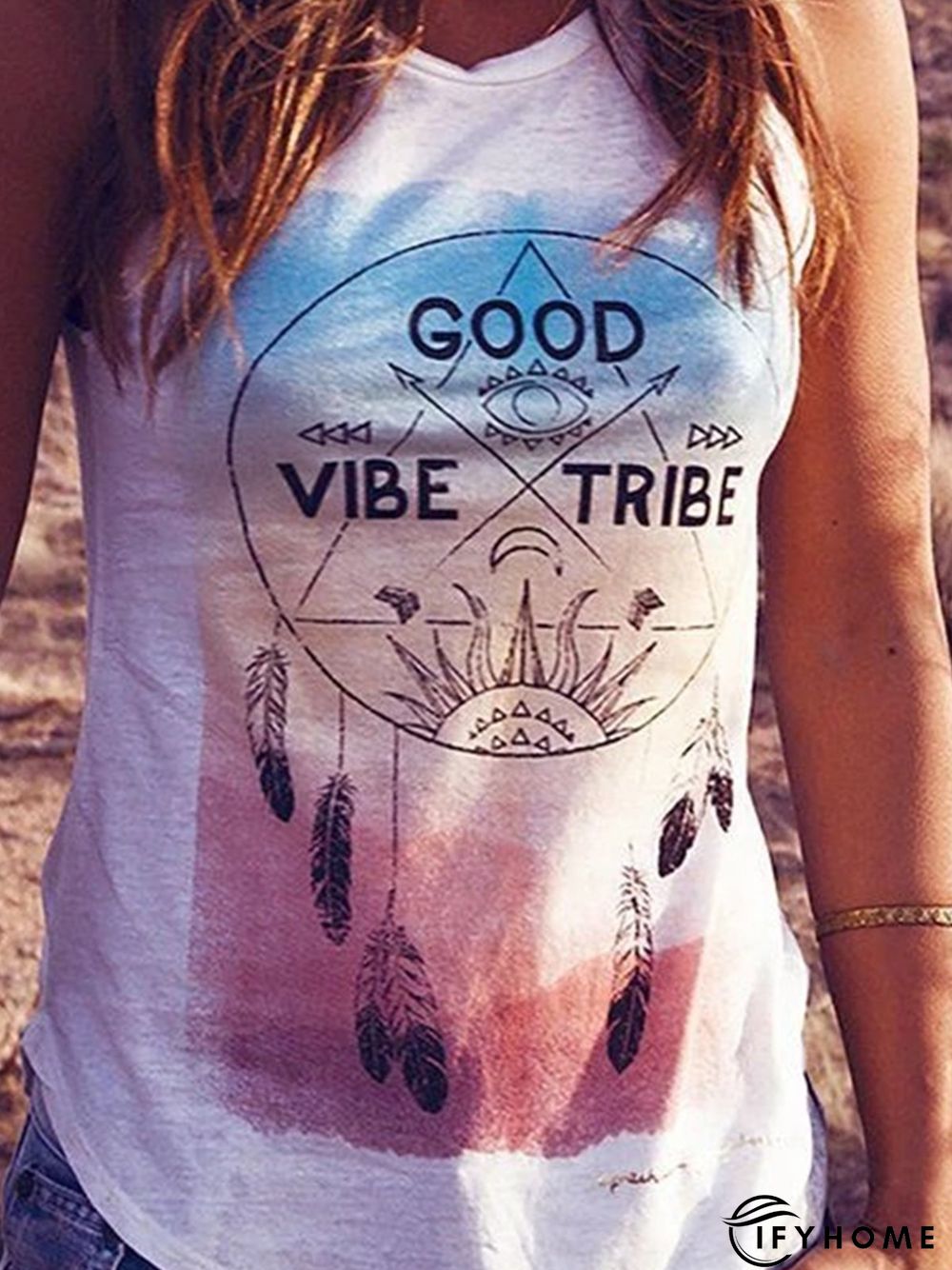 White Shift Casual Club Party Daily Printed Sleeveless Shift Tanks & Camis | IFYHOME