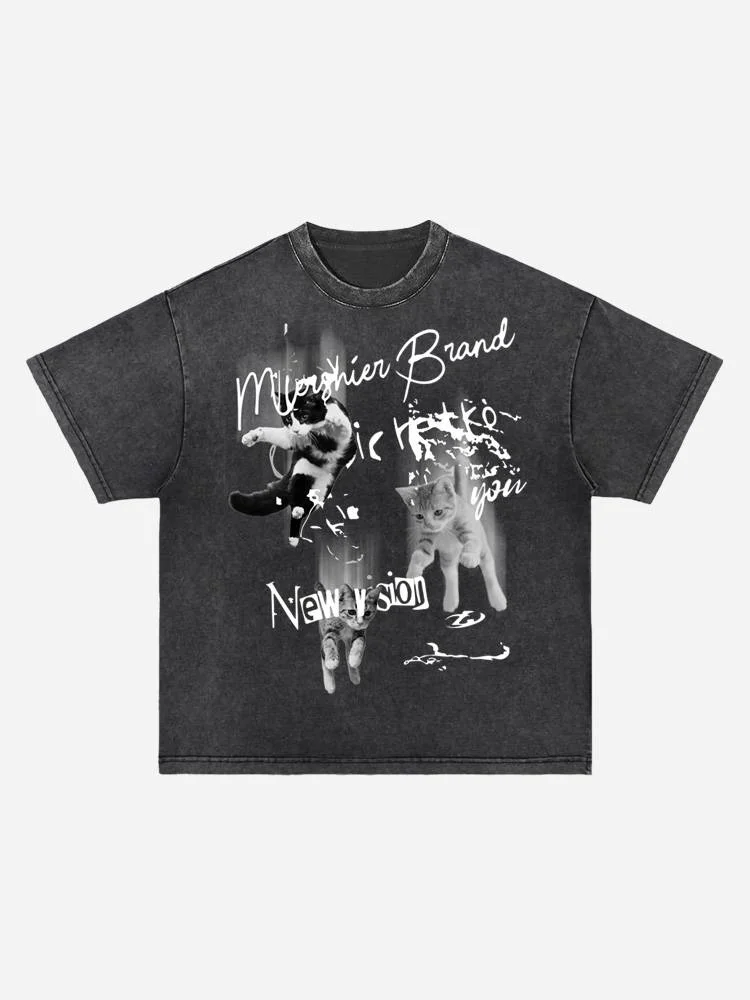 Kitten Falling, Text Broken, Washed And Worn Short Sleeved T-shirt