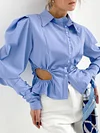 Fashion Solid Color Belly-Hollow Tight Blouses&Shirts Tops