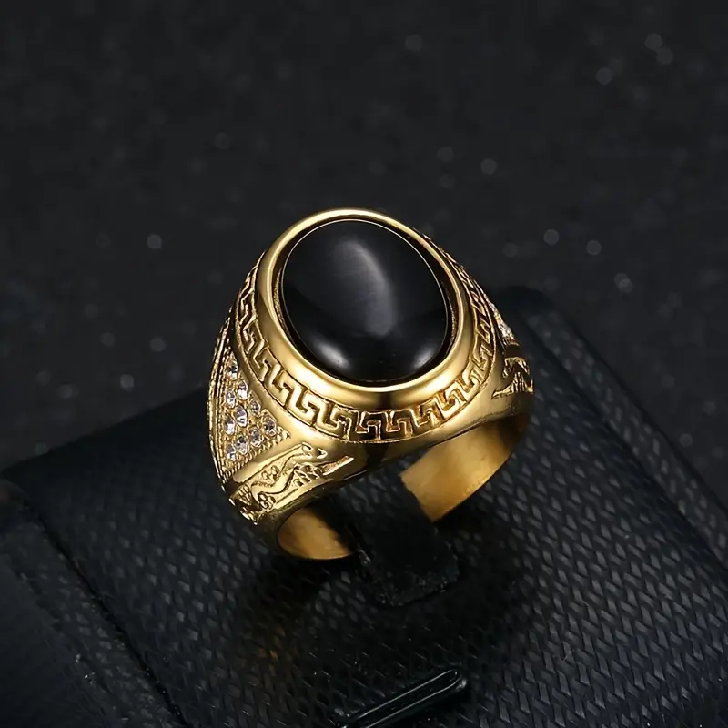 1pc imitation   stone ring gradient green ring     ring 316l stainless steel gold plated ring titanium steel mens ring details 3