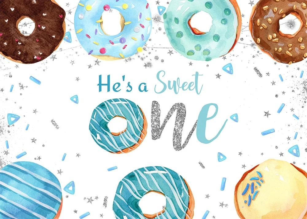 Donut Theme He Is A Sweet One Happy Birthday Party Backdrop RedBirdParty