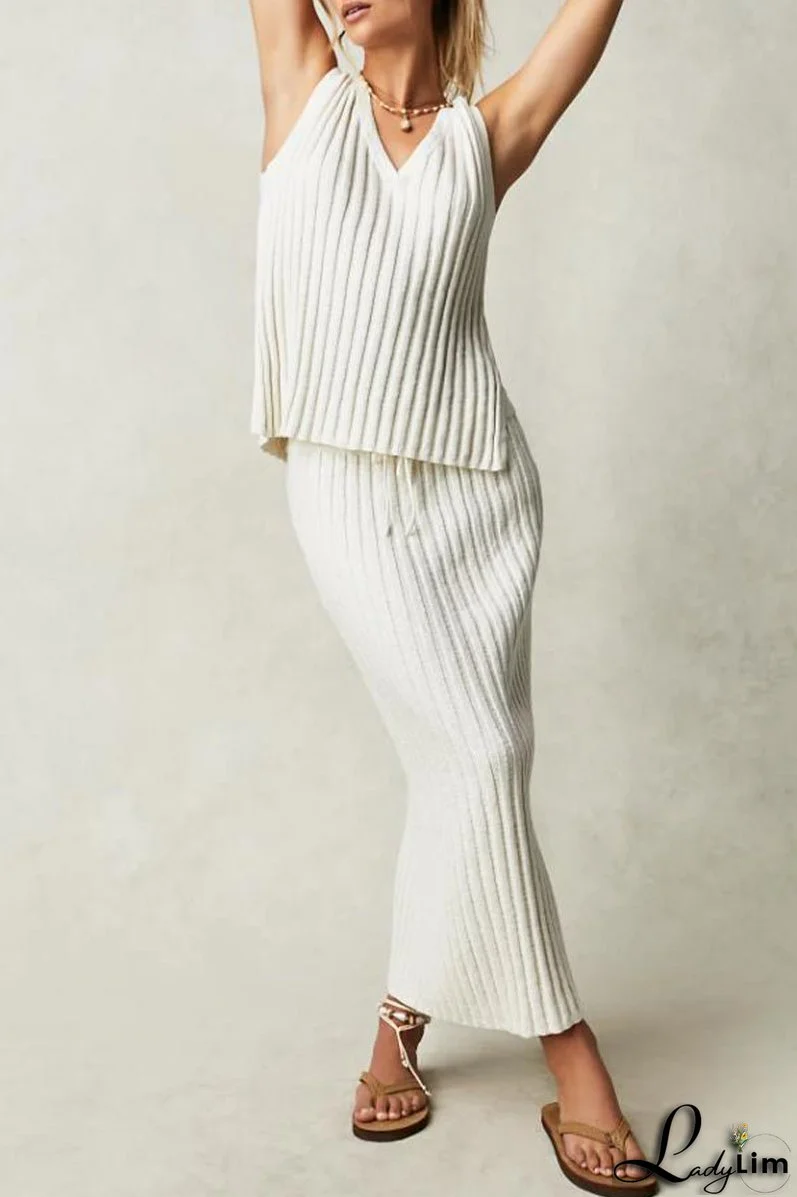 Sexy Simplicity Solid Draw String V Neck Sleeveless Two Pieces