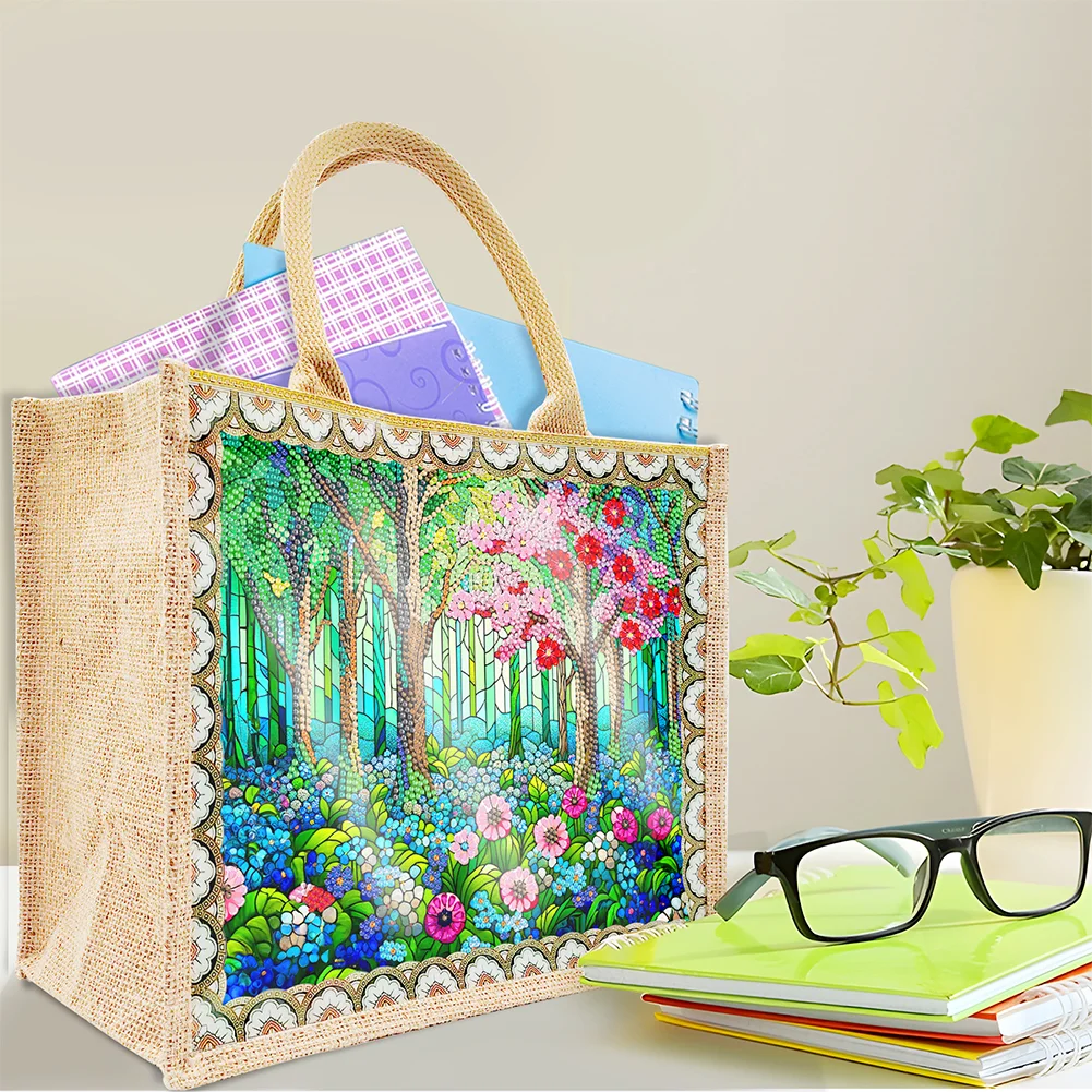 [Upgrade - Waterproof Bag]DIY Green Garden Diamond Painting Tote Bag Replaceable Canvas for Women Adults