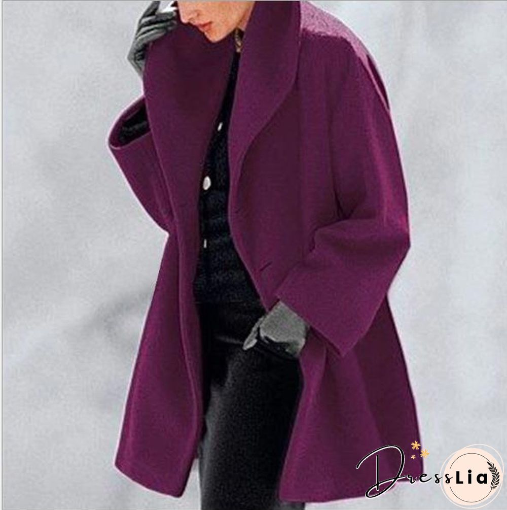 Round Neck Winter Plain Loose Coat With Hat