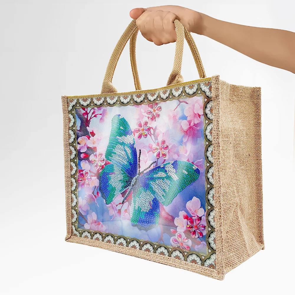 [Upgrade - Waterproof Bag]DIY Butterfly Linen Diamond Painting Tote Bag Replaceable Canvas for Women Adults
