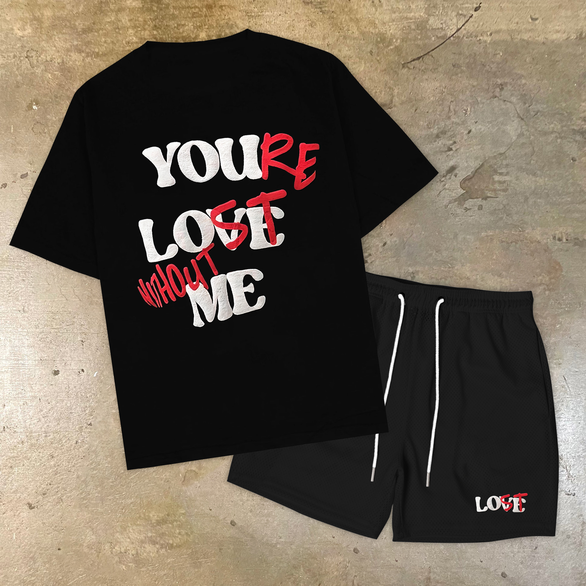 Men's Your Lost Without Me Graphic T-Shirt And Shorts Two Piece Sets - Sopula｜Premium Graphic Tees & Graphic Clothing