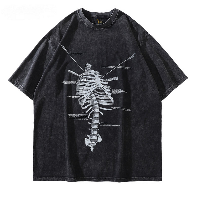 Streetwear Hip Hop Vintage Skeleton Print Men's Oversized T-shirts at Hiphopee