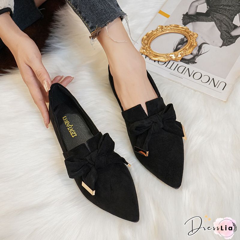 Bowknot Pointed Loafers Flat Slip-on