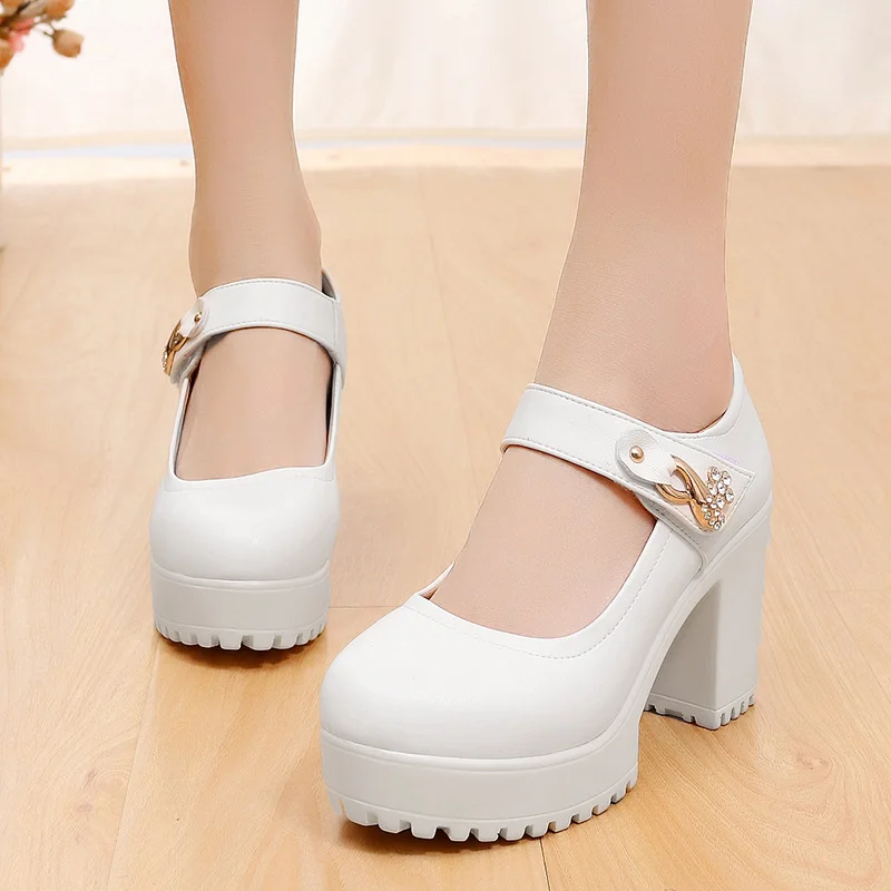 Breakj Breakj Head Shallow Mouth 8CM High Heels Waterproof Table Thick-Bottomed Cheongsam Shoes Model Show Shoes Magic Sticky Women Singles Shoes