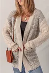 Women's Color Block Side Pockets Open Front Cardigan