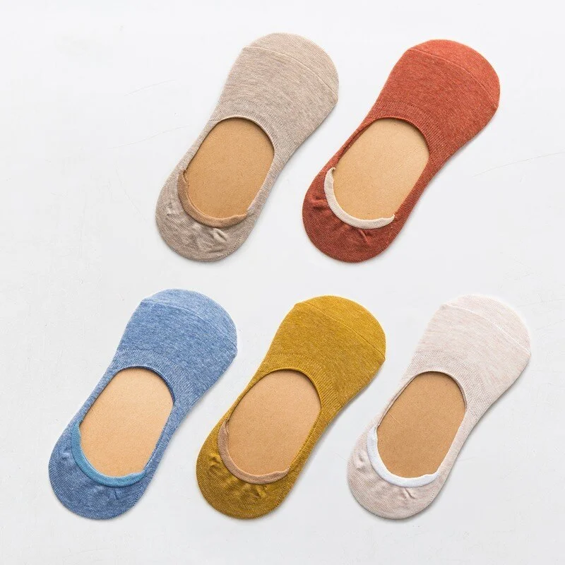10 pieces = 5 pairs Spring summer women socks Solid color fashion wild shallow mouth invisible boat socks felmen slipper sock
