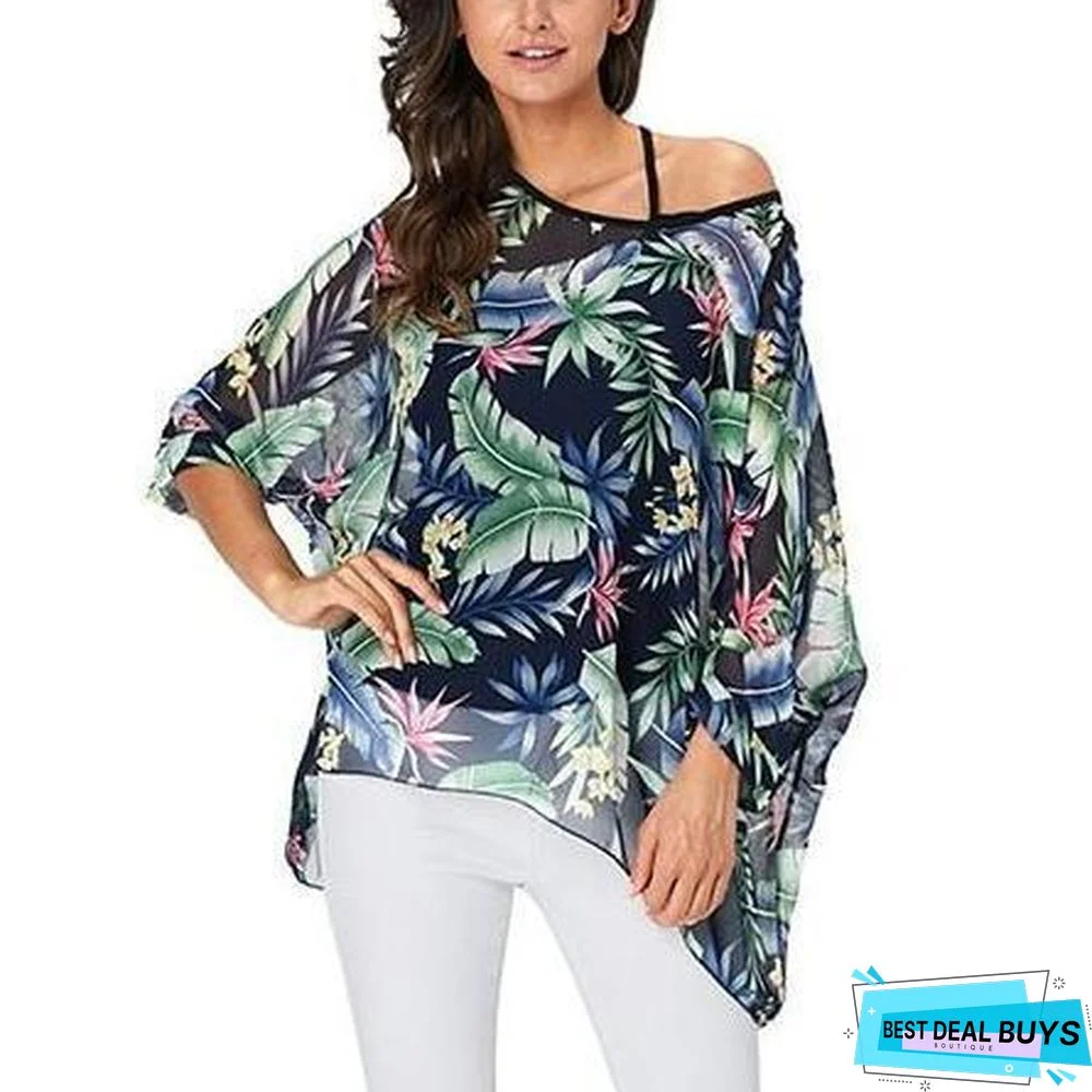 Plus Size Women Batwing Sleeve Casual Chiffon Tops Blouses