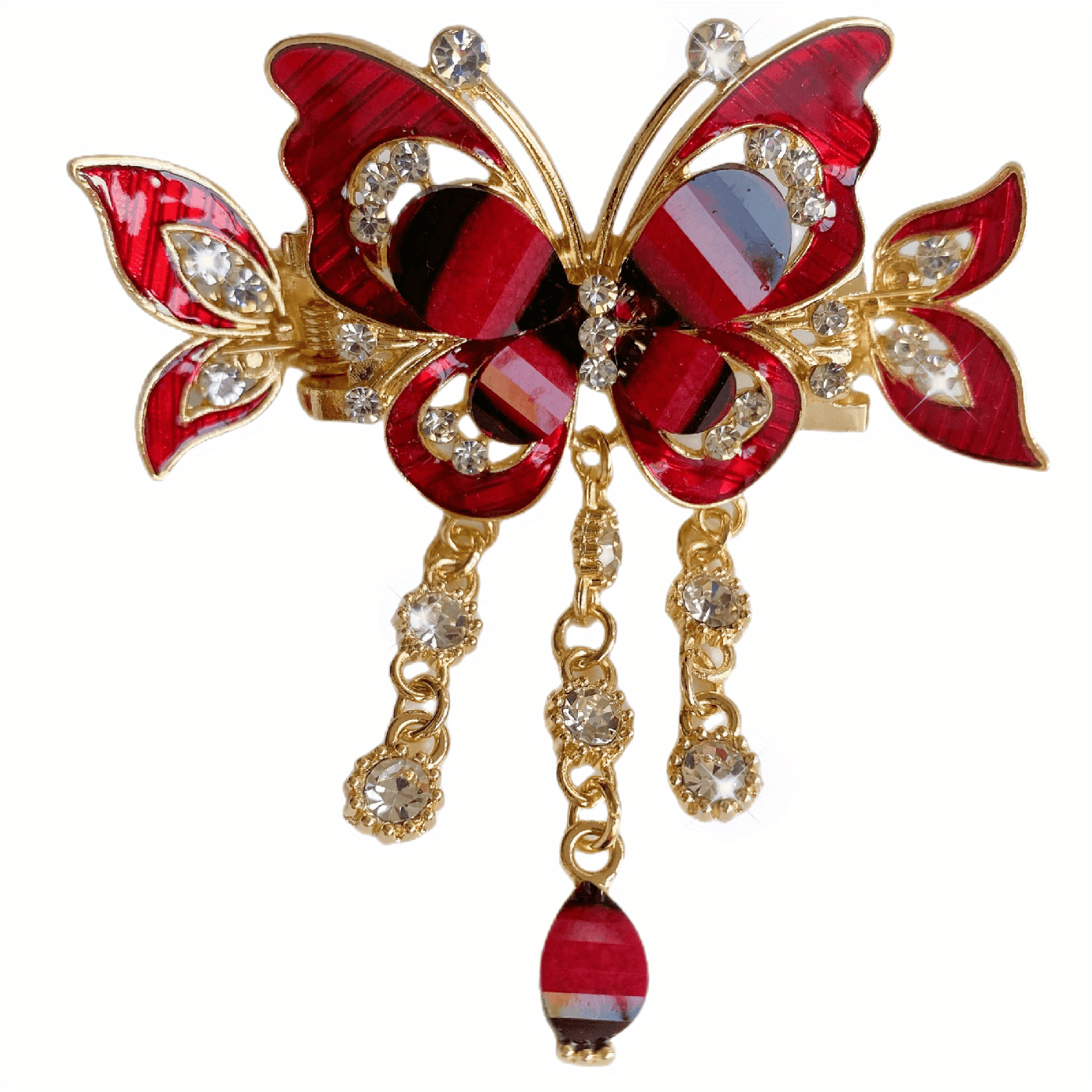 Bling Bling Butterfly Tassel Rhinestone Decor Hair Claw Clip Vintage Boho Ponytail Holder Hair Accessories
