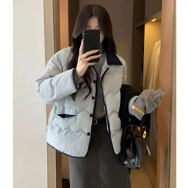 Toloer South Korean Ins Lapel East Gate Light Down Cotton Clothes Female Autumn And Winter Short Small Sweet Wind Cotton Clothes Casual Coat-Outfit Ideas