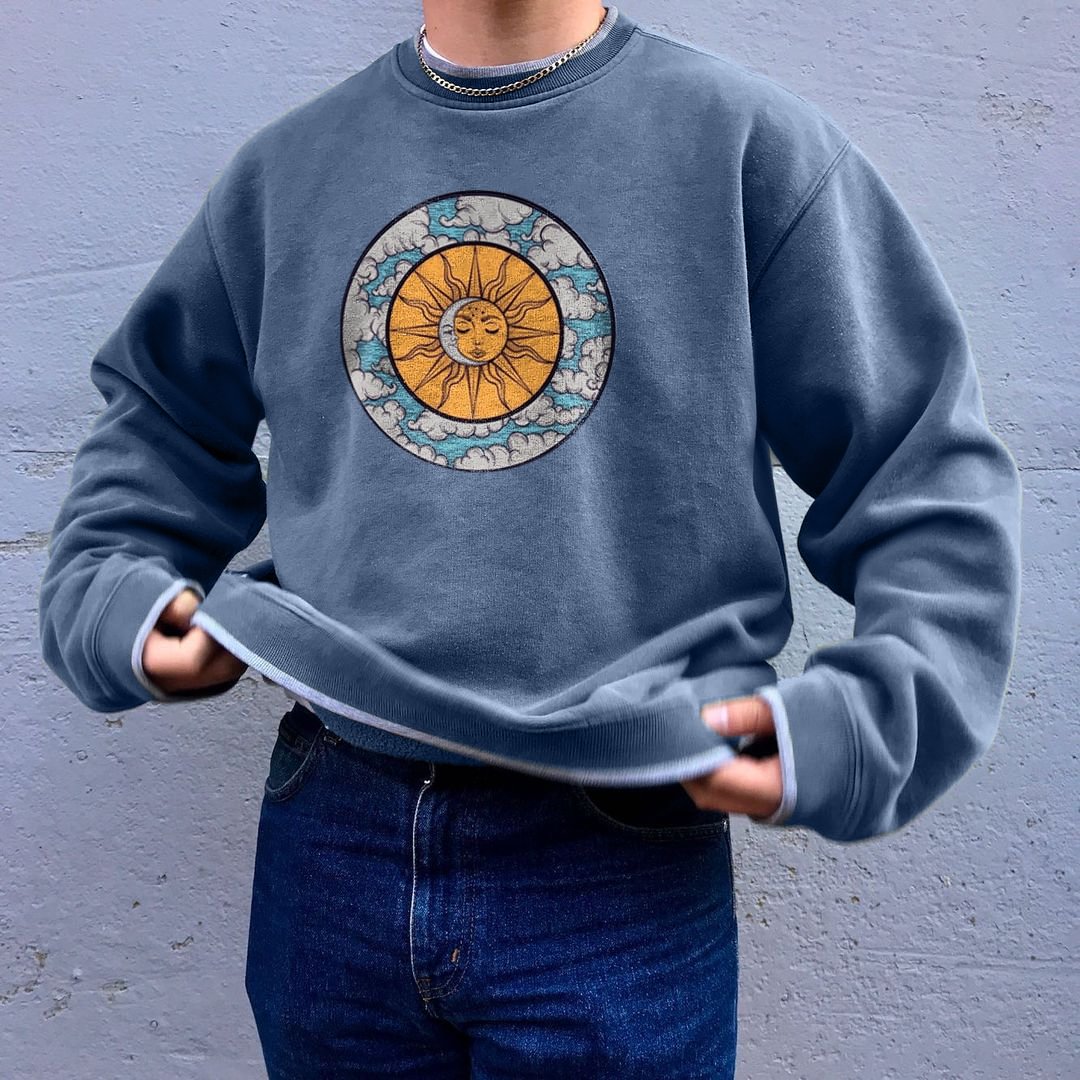 Men Vintage Fashion Art Sun Print Casual Sweatshirt-barclient